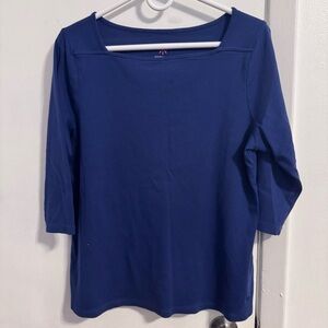 Isaac Mizrahi Women's Navy 3/4 Sleeve Boatneck Top